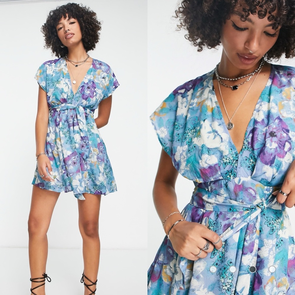 Free People Freddy Tie Mini Dress, Night Combo, Size Large
